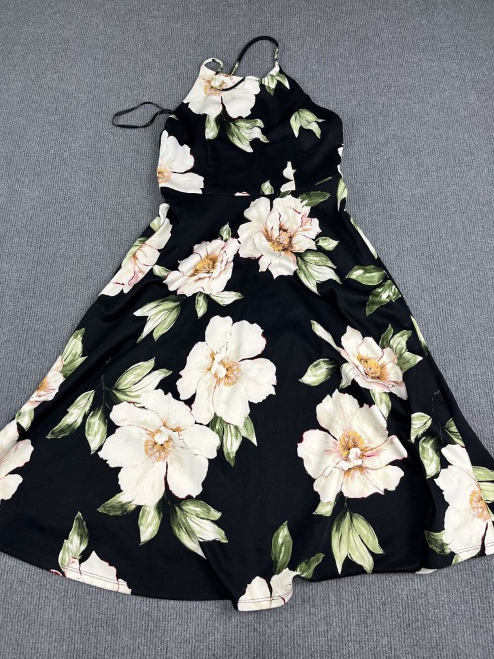 Monteau Women Black Floral Halter Neck Dress L